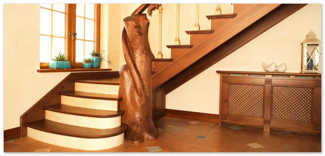 Stylish timber oak stairs railings caps